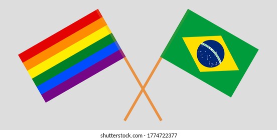 Crossed flags of LGBT and Brazil