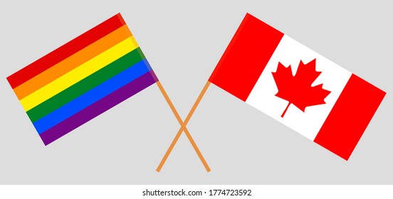 Crossed flags of LGBT and Canada