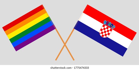 Crossed flags of LGBT and Croatia