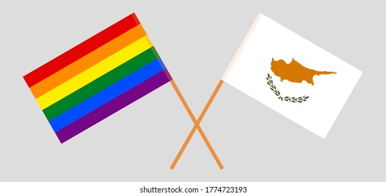 Crossed flags of LGBT and Cyprus