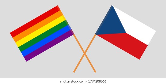 Crossed flags of LGBT and Czech Republic. Official colors. Correct proportion. Vector illustration
