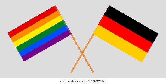 Crossed flags of LGBT and Germany. Official colors. Correct proportion. Vector illustration
