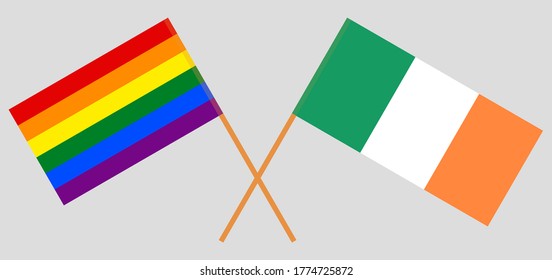 Crossed flags of LGBT and Ireland