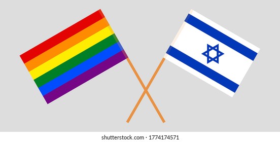 Crossed flags of LGBT and Israel
