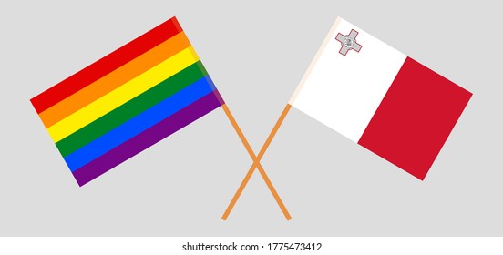 Crossed flags of LGBT and Malta
