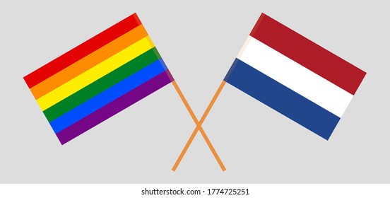 Crossed flags of LGBT and the Netherlands