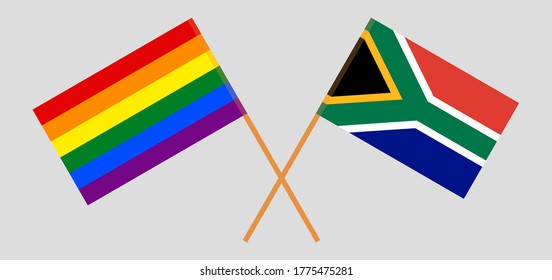 Crossed flags of LGBT and Republic of South Africa