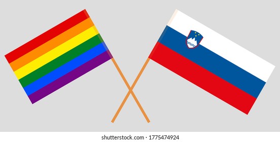 Crossed flags of LGBT and Slovenia