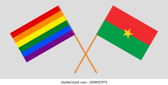 Crossed flags of LGBTQ and Burkina Faso