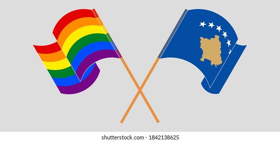 Crossed flags of LGBTQ and Kosovo
