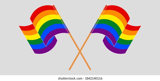 Crossed flags of LGBTQ. Official colors. Correct proportion. Vector illustration