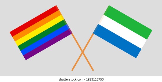 Crossed flags of LGBTQ and Sierra Leone. Official colors. Correct proportion