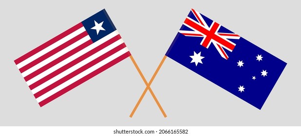 Crossed flags of Liberia and Australia. Official colors. Correct proportion