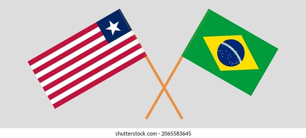 Crossed flags of Liberia and Brazil. Official colors. Correct proportion