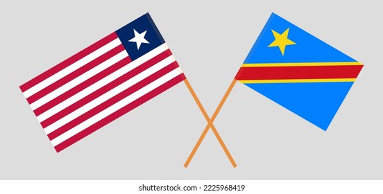 Crossed flags of Liberia and Democratic Republic of the Congo. Official colors. Correct proportion. Vector illustration
