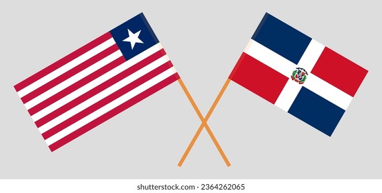 Crossed flags of Liberia and Dominican Republic. Official colors. Correct proportion. Vector illustration
