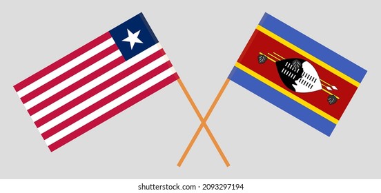 Crossed flags of Liberia and Eswatini. Official colors. Correct proportion