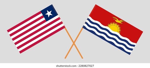 Crossed flags of Liberia and Kiribati. Official colors. Correct proportion. Vector illustration