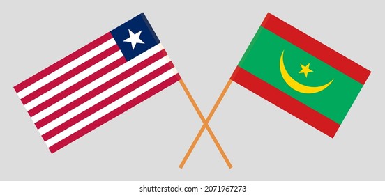 Crossed flags of Liberia and Mauritania. Official colors. Correct proportion