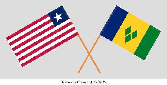 Crossed flags of Liberia and Saint Vincent and the Grenadines. Official colors. Correct proportion. Vector illustration
