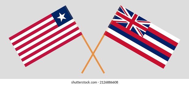 Crossed flags of Liberia and The State Of Hawaii. Official colors. Correct proportion. Vector illustration
