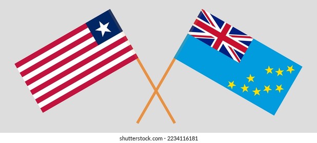 Crossed flags of Liberia and Tuvalu. Official colors. Correct proportion. Vector illustration
