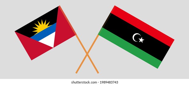 Crossed flags of Libya and Antigua and Barbuda. Official colors. Correct proportion
