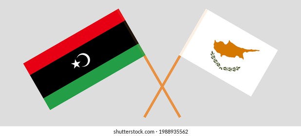 Banderas cruzadas de Libia y Chipre. Colores oficiales. Proporción correcta