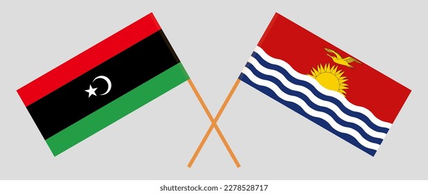 Crossed flags of Libya and Kiribati. Official colors. Correct proportion. Vector illustration