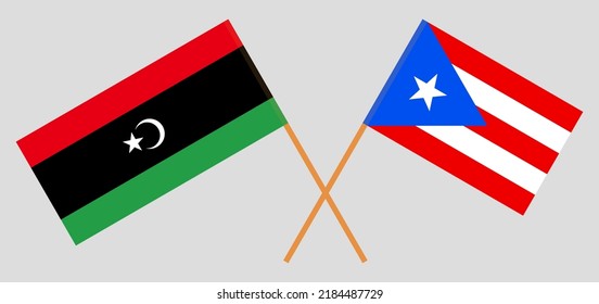 Crossed flags of Libya and Puerto Rico. Official colors. Correct proportion. Vector illustration

