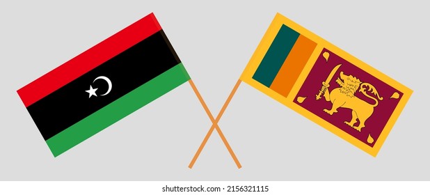 Crossed flags of Libya and Sri Lanka. Official colors. Correct proportion. Vector illustration
