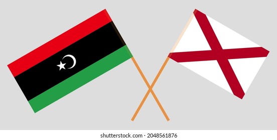 Crossed flags of Libya and The State of Alabama. Official colors. Correct proportion