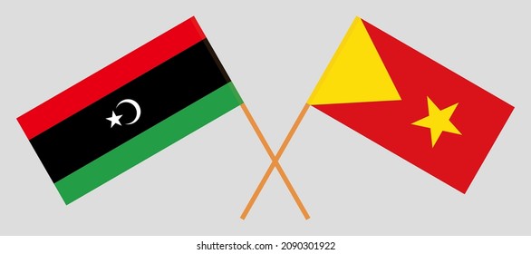 Crossed flags of Libya and Tigray. Official colors. Correct proportion