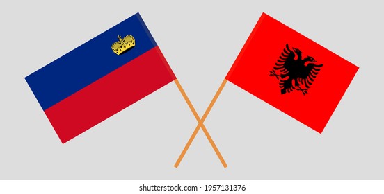Crossed flags of Liechtenstein and Albania. Official colors. Correct proportion