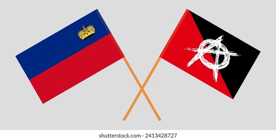 Crossed flags of Liechtenstein and anarchy. Official colors. Correct proportion. Vector illustration
