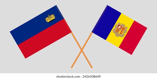 Crossed flags of Liechtenstein and Andorra. Official colors. Correct proportion. Vector illustration
