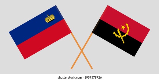 Crossed flags of Liechtenstein and Angola. Official colors. Correct proportion