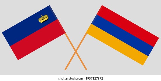 Crossed flags of Liechtenstein and Armenia. Official colors. Correct proportion
