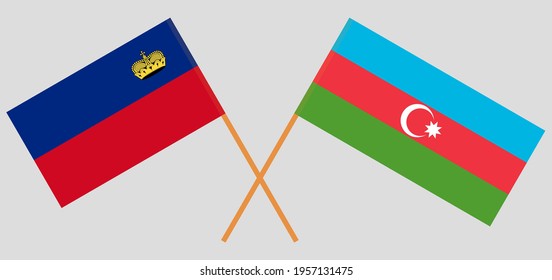 Crossed flags of Liechtenstein and Azerbaijan. Official colors. Correct proportion