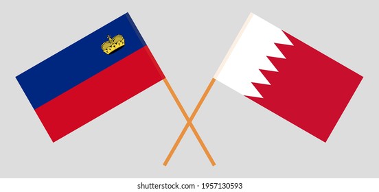 Crossed flags of Liechtenstein and Bahrain. Official colors. Correct proportion