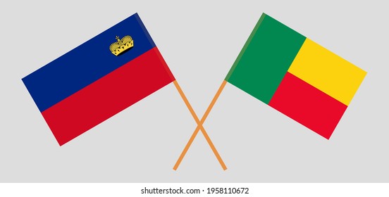 Crossed flags of Liechtenstein and Benin. Official colors. Correct proportion