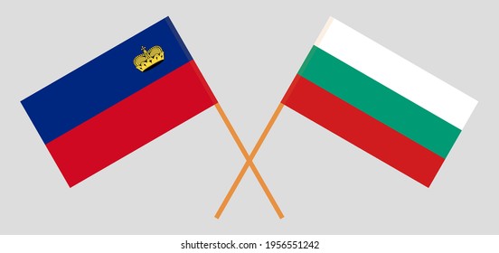 Crossed flags of Liechtenstein and Bulgaria. Official colors. Correct proportion