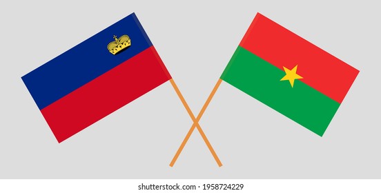 Crossed flags of Liechtenstein and Burkina Faso. Official colors. Correct proportion