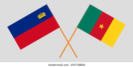 Crossed flags of Liechtenstein and Cameroon. Official colors. Correct proportion