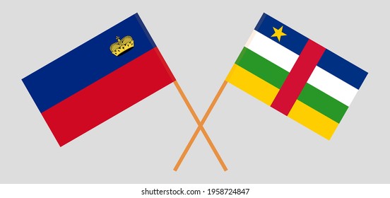 Crossed flags of Liechtenstein and Central African Republic. Official colors. Correct proportion