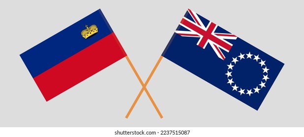 Crossed flags of Liechtenstein and Cook Islands. Official colors. Correct proportion. Vector illustration
