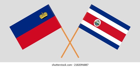 Crossed flags of Liechtenstein and Costa Rica. Official colors. Correct proportion. Vector illustration
