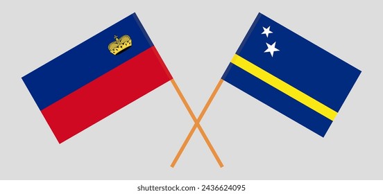 Crossed flags of Liechtenstein and Country of Curacao. Official colors. Correct proportion. Vector illustration
