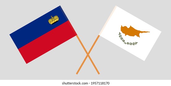 Crossed flags of Liechtenstein and Cyprus. Official colors. Correct proportion