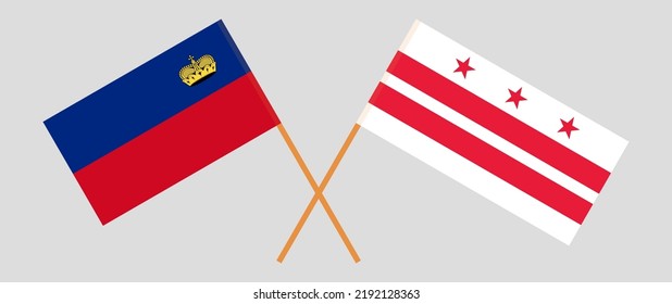 Crossed flags of Liechtenstein and the District of Columbia. Official colors. Correct proportion. Vector illustration
